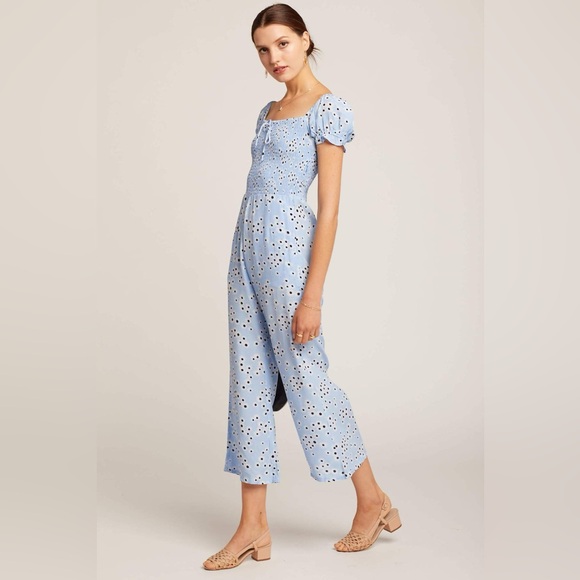 Faithfull the Brand Pants - FAITHFULL THE BRAND Essa Floral Della Jumpsuit Size 8 Smocked Bodice Puff Sleeve